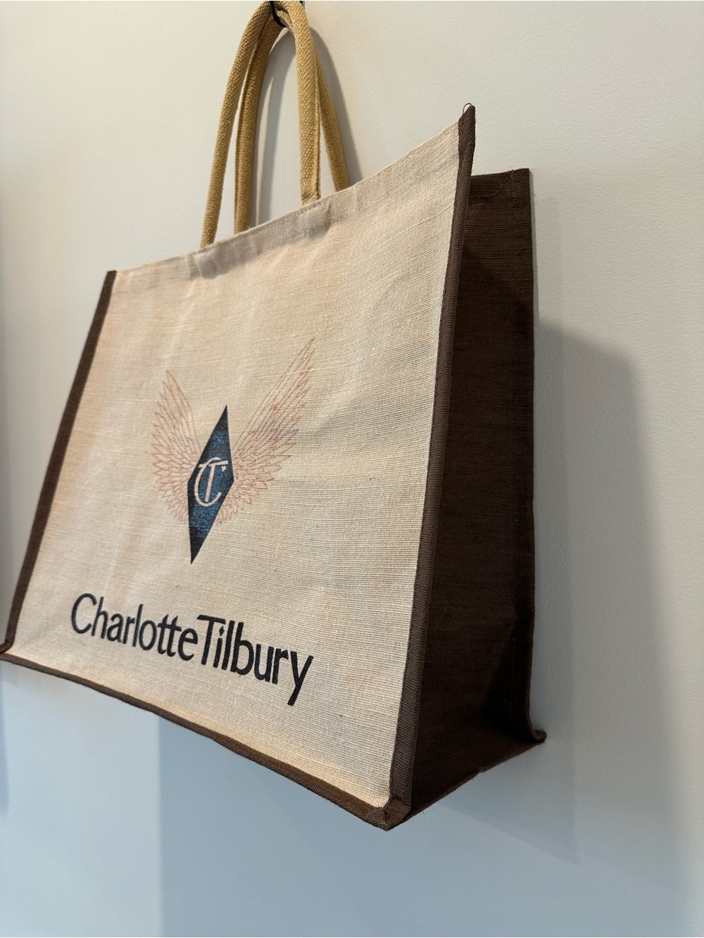 Charlotte Tilbury Wool Woven Brown Large Square Tote Bag Carry On Grocery Travel - Picture 5 of 12